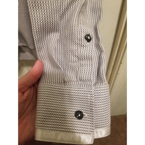 Sean John Tailored Fit Mens Long Sleeve Dress Shirt XXXL Metallic Silver Checker - Picture 10 of 10